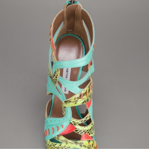 Tabitha Simmons Turquoise & Yellow Python Print Heels - Size 39.5 - Picture 8 of 8